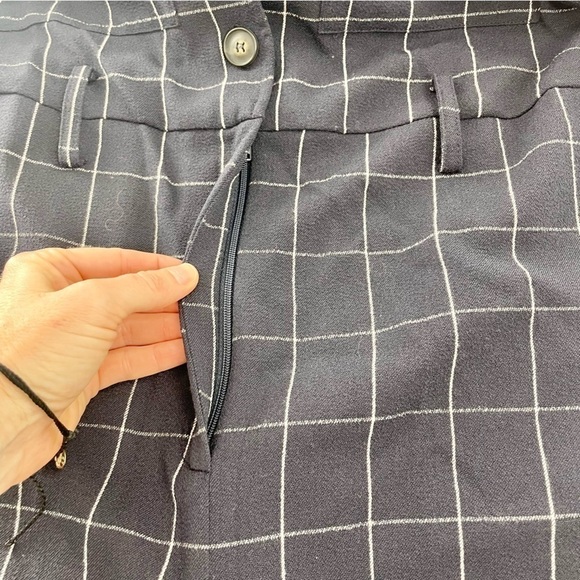 PEARL Lela Rose Navy Blue Checkered Plaid Long Sleeve Collared Minimal Jumpsuit - Picture 12 of 13